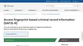 Access fingerprint-based criminal record information (SAFIS-R) | Mass ...