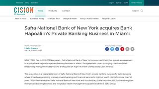Safra National Bank of New York acquires Bank Hapoalim's Private ...
