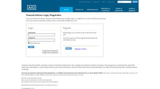 Financial Advisor Login / Registration for AIG Funds