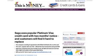 Saga axes popular Platinum Visa credit card with two ... - This is Money