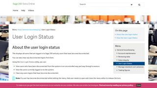 User Login Status - Sage UK