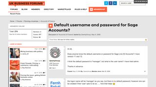Default username and password for Sage Accounts? | UK Business Forums