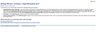 Settings Window - Company > Sage Billing Boss Sync