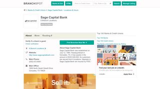Sage Capital Bank - 6 Locations, Hours, Phone Numbers …