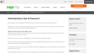 Administration User & Password - Sage Pay