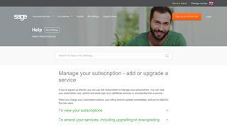 Manage your subscription - add or upgrade a service - Sage