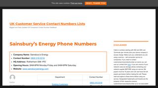 Sainsbury's Energy Customer Service Contact Call: 0800 316 0316 Free