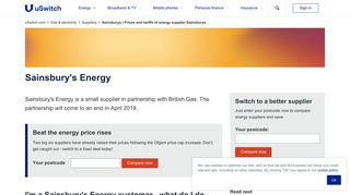Sainsburys | Prices and tariffs of energy supplier Sainsburys