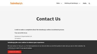 Contact Us - Sainsbury's Careers - Sainsbury's Jobs