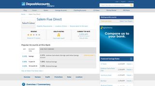 Salem Five Direct Reviews and Rates - Deposit Accounts