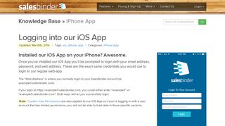 SalesBinder - Knowledge Base » Logging into our iOS App
