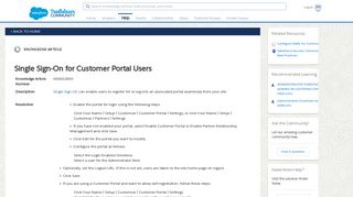 Single Sign-On for Customer Portal Users - Salesforce Help