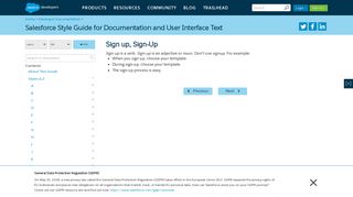 Sign up, Sign-Up | Salesforce Style Guide for Documentation and User ...