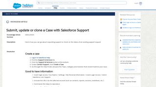Submit, update or clone a Case with Salesforce Support
