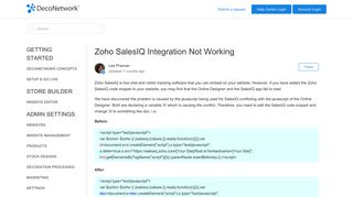 Zoho SalesIQ Integration Not Working – DecoNetwork Help