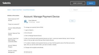 Account: Manage Payment Device – SalesVu
