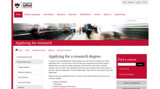 Applying for research | University of Salford, Manchester