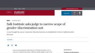Salk Institute asks judge to narrow scope of gender-discrimination suit
