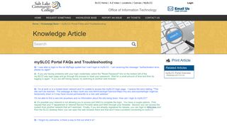 mySLCC Portal FAQs and Troubleshooting - Knowledge Article