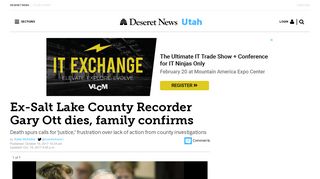 Ex-Salt Lake County Recorder Gary Ott dies, family confirms | Deseret ...