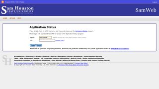 Application Status - SamWeb - Sam Houston State University