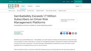 SambaSafety Exceeds 1.7 Million Subscribers on Driver Risk ...