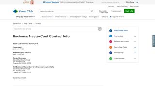 Business MasterCard Contact Info - Sam's Club