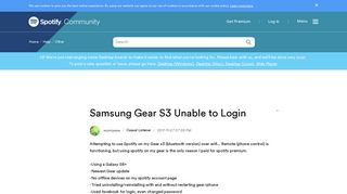 Samsung Gear S3 Unable to Login - The Spotify Community