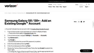 Samsung Galaxy S8 / S8+ - Add an Existing Google Account | Verizon ...