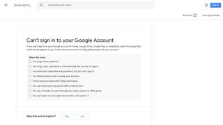 Can't sign in to your Google Account - Android Help - Google Support