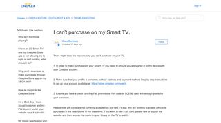 I can't purchase on my Smart TV. – Cineplex