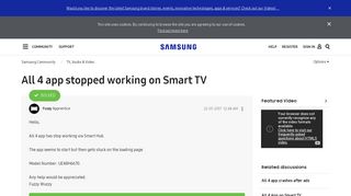 Solved: All 4 app stopped working on Smart TV - Samsung Community