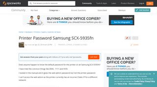 [SOLVED] Printer Password Samsung SCX-5935fn - Spiceworks Community