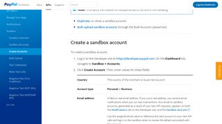 Create sandbox accounts - PayPal Developer