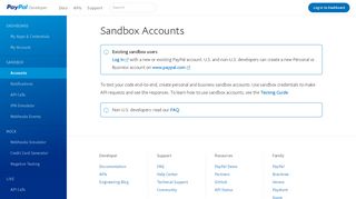 Sandbox accounts - PayPal Developer
