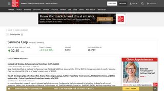 Sanmina Corp (SANM-Q) Quote - Press Releases - The Globe and Mail