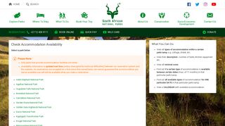 Check Availability - South African National Parks - SANParks - Official ...