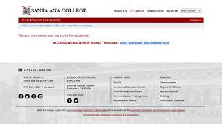 WebAdvisor Availability - Santa Ana College