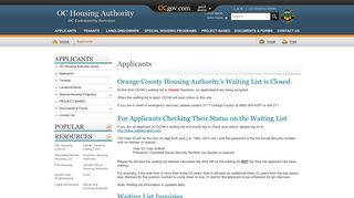 For Applicants Checking Their Status on the ... - OC Housing Authority