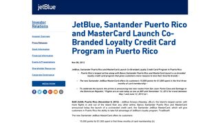 JetBlue | JetBlue, Santander Puerto Rico and MasterCard Launch Co ...