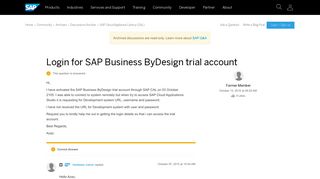 Login for SAP Business ByDesign trial account - archive SAP