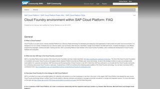 Cloud Foundry environment within SAP Cloud Platform: FAQ - SCN Wiki