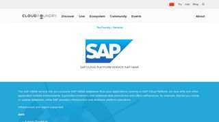 SAP Cloud Platform Service: SAP HANA | Cloud Foundry