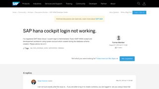 SAP hana cockpit login not working. - archive SAP