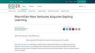 Macmillan New Ventures Acquires Sapling Learning - PR Newswire