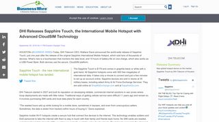 DHI Releases Sapphire Touch, the International Mobile Hotspot with ...