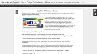 Saps Nkra & Saps Ibu Bapa Online Di Malaysia - Mysaps
