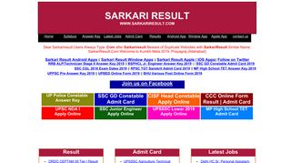 SarkariResult.com : Sarkari Results, Latest Online Form | Result 2019