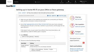 Setting up in-home Wi-Fi on your 2Wire or Pace gateway - SaskTel