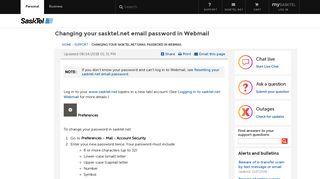 Changing your sasktel.net email password in Webmail